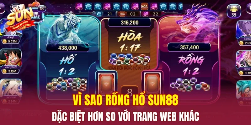 Vì sao rồng hổ SUN88 đặc biệt hơn so với trang web khác